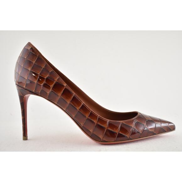 Christian Louboutin Kate 85 Brown Acajou Calf Ali Croc Pointed Toe Heel Pump 40 - Picture 2 of 16